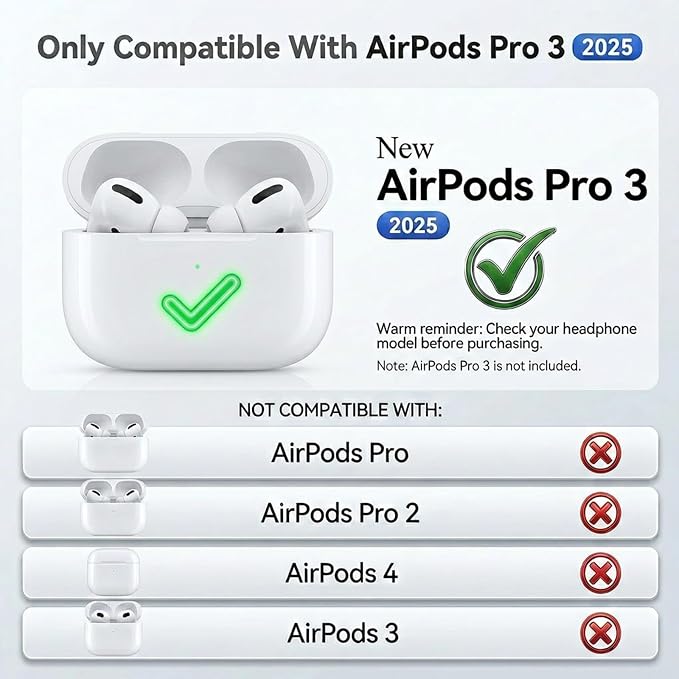 Full-Coverage dustproof Design for AirPods Pro 3 Case Cover with Cleaner Kit, Soft Silicone Cover for AirPods Pro 3rd Generation Comes with Keychain,Suitable for 3rd Generation Case,White