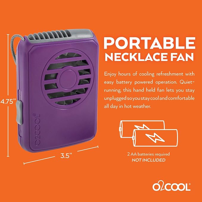 O2COOL Deluxe Necklace Fan Adjustable Lanyard Wearable Purple 2-Pack | Yes