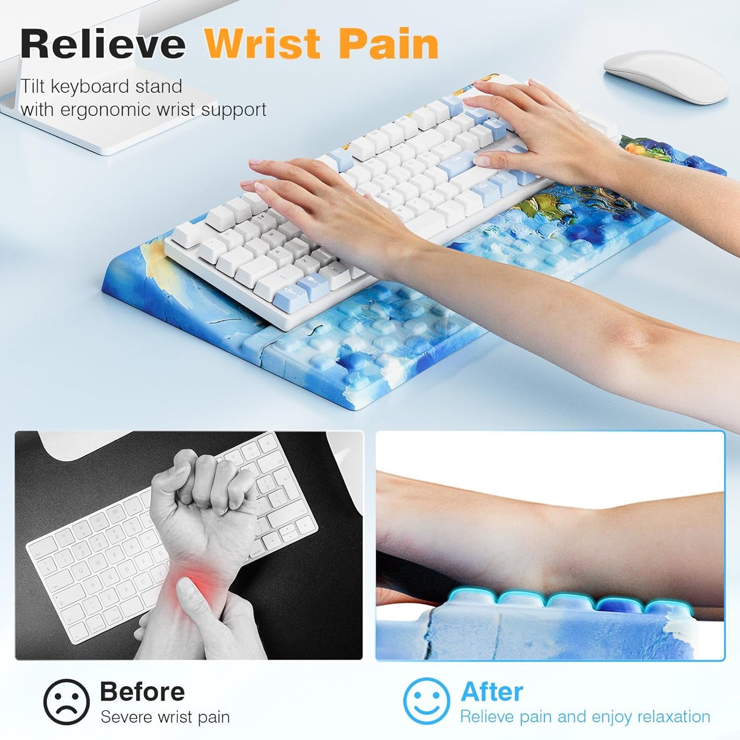 Ospelelf Ergonomic Keyboard Wrist Rest Pad Comfortable Keyboard Stand Riser Holder Pad for Office Gaming