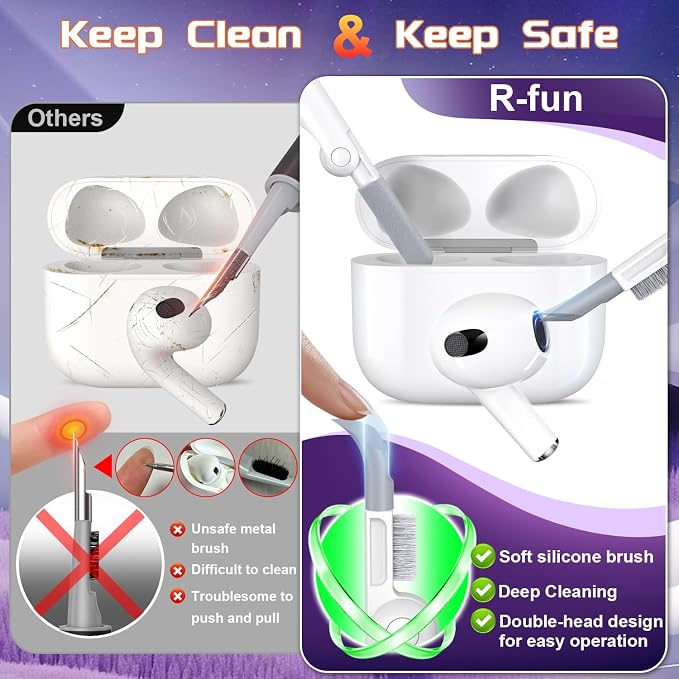 R-FUN for AirPods 3 Case Cover with Lock Magnetic Lid, Black | Compatible with Apple AirPods 3rd Generation (2019) Case with Cleaner Kit & Carabiner, Powerful Drop Protection