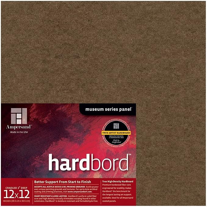 Ampersand Art Supply Hardboard Wood Painting Panel: Museum Series Hardbord, 12" x 12", 2 Inch Cradled Profile