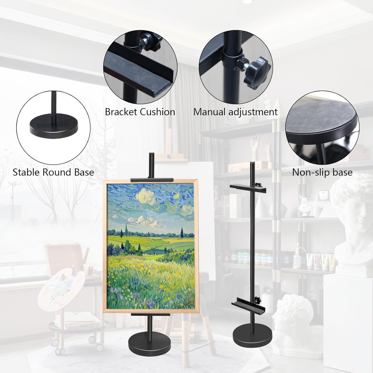 Adjustable Tabletop Easel Stand, Metal Easels for Display, Picture Stands for Display, Heavy Duty Round Base, Larger Non-slip Pads, for Picture, Artwork, Photos,Signs(18in)
