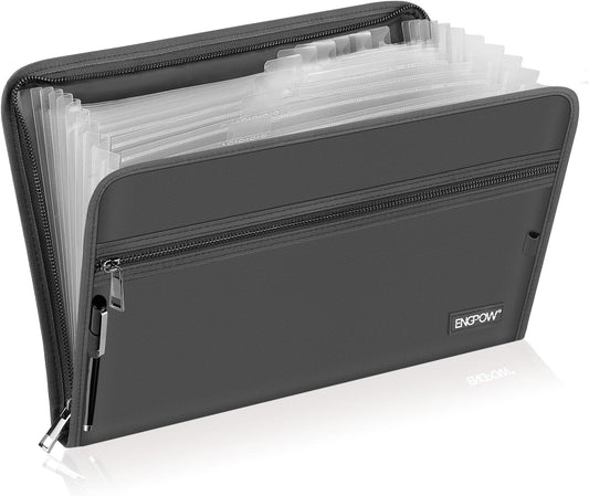 ENGPOW Accordion File Organizer,Fireproof 13 Pockets Expanding File Folder,Document Organizer Folder with Zipper＆Labels,Portable Home Travel Safe Storage for Letter A4 Files and More,Gray