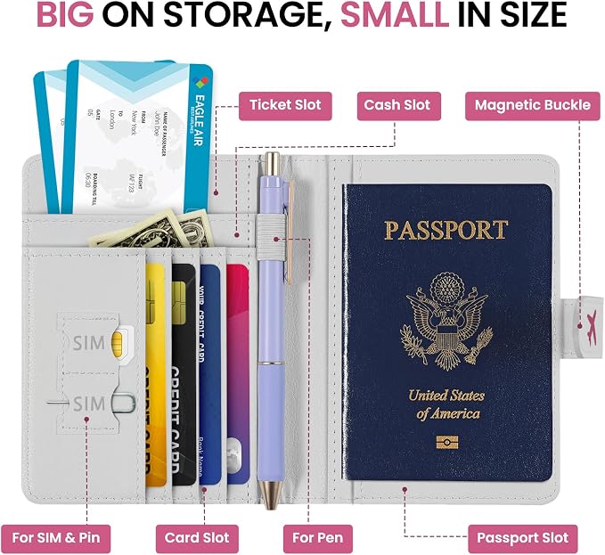 Passport Holder for Travel Essentials, RFID Blocking Leather Cover Wallet with Magnetic Closure, Aesthetic & Cute Passport Book Case for Women and Men - Butterfly