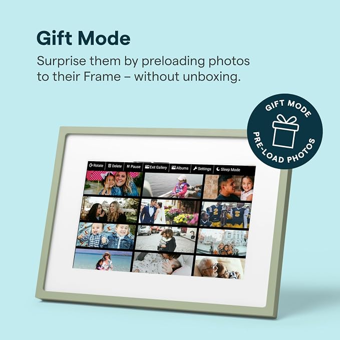Skylight Digital Picture Frame 2 – 10" Full HD Wi-Fi Touch Screen, 16GB Digital Photo Frame, Load Photos & Videos Directly from Phone, Anti-Glare – Ideal for Personalized Gifting, Classic Green