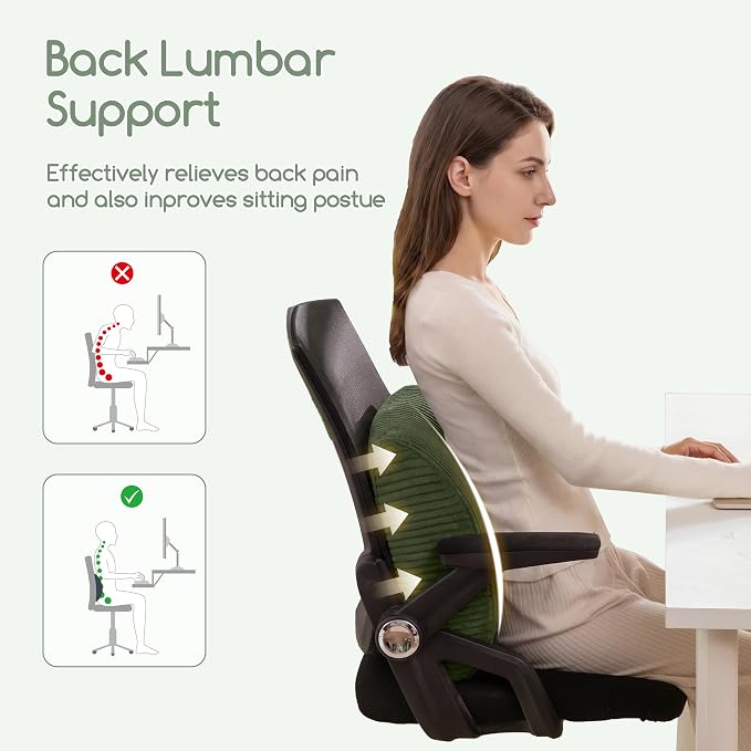 Lumbar Support Pillow for Recliner Chair/Accent Chair/Couch, Large Memory Foam Back Support Cushion for Elderly, Recliner Cushions for Back Rest, Pain Relief, Reading, Washable Cover, Dark Green