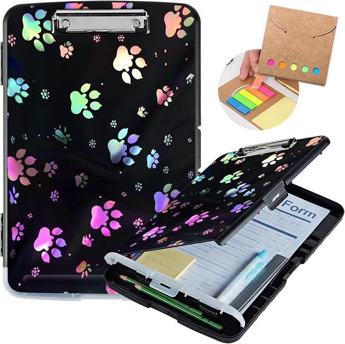 Clipboard with Storage,Storage Clipboard with Pen Holder,Heavy Duty Plastic Storage Clipboard with Low Profile Clip,Teacher Must Haves,Clipboard Folder,Office Supplies,Color Dog Paw -1347