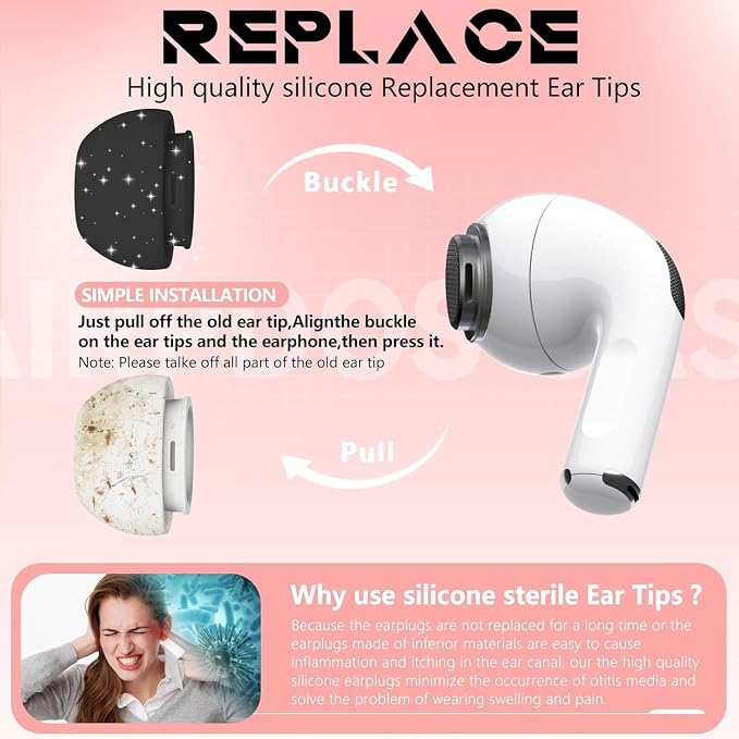Inesore 4 Pairs Replacement Ear Tips for AirPods Pro 2nd/1st (Black) | with Noise Reduction Hole & Built-in dust Guard Screen,Silicone,with Portable Storage Box & Cleaner Pen,4 Size (XS/S/M/L)