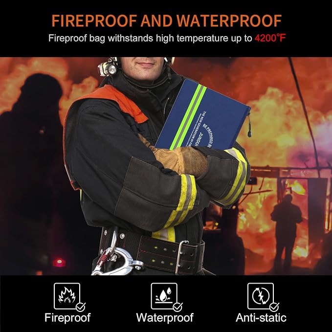 Fireproof Document Bags,14.2”x 10.0”Waterproof Fireproof | Money Bag with Aluminum Foil Lining,Fireproof Safe Storage Pouch with Zipper for Document and Cash，Blue
