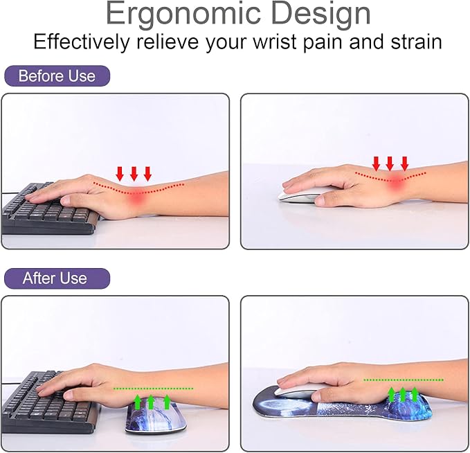 Mouse Pad and Keyboard Wrist Rest Support,Ergonomic Mouse Pad Set | Mousepad With Coaster and Non-Slip PU Base,Pain Relief for Desk Desktop Gaming, Computer,Office -Beach