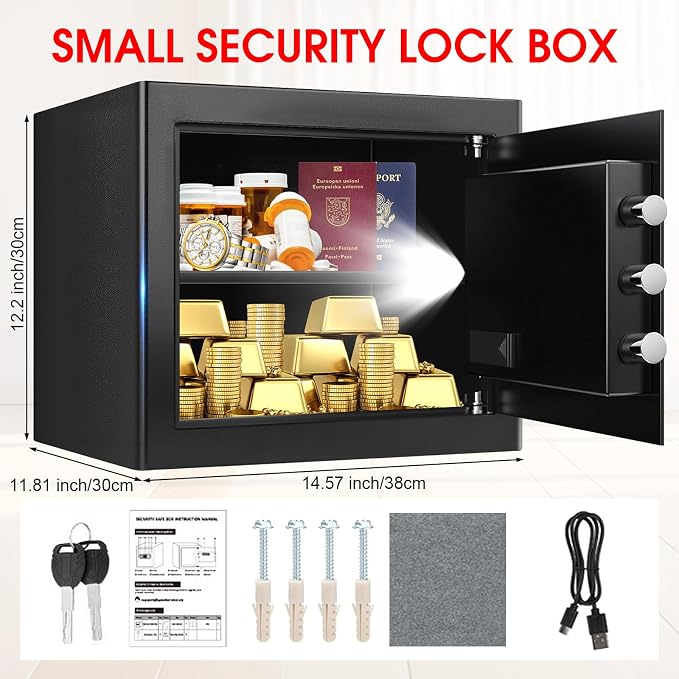 1.8 Cuft Safe Box Fireproof Waterproof, Small Safe for Home Use Fire and Water Proof with Combination Lock, Alarm System and Removable Shelf, Digital Anti-Theft Fireproof Safe For Home Document