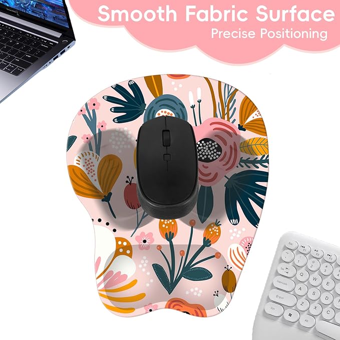 Upgrade Ergonomic Mouse Pad,Non Slip Mousepad Wrist Rest Support for Office, Computer, Laptop & Mac(B-Pink Floral)