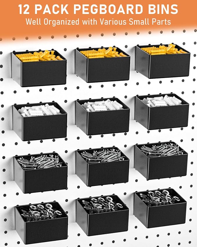 INCLY 170PCS 1/4 Inch Pegboard Hooks Kit with Bins & Peg Locks | Extra Thick Heavy Duty, Peg Board Organizer Accessories Assortment, For 1/4" Pegboard Hanging Tools Garage Wall Attachment