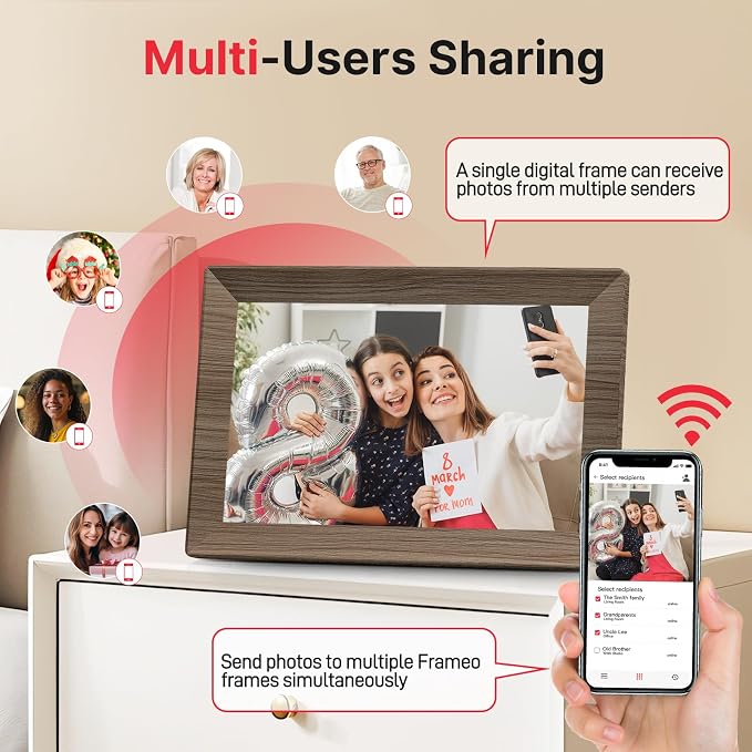 Frameo 10.1" Digital Picture Frame, Smart WiFi Digital Photo Frame with 1280x800 HD IPS Touch Screen 32GB Memory Auto-Rotate Wall Mounted, Share Photos/Videos from Phone Anywhere