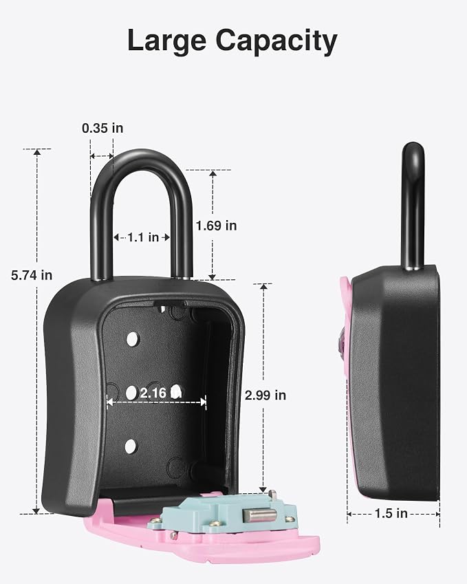 Puroma Key Lock Box, Portable Combination Lockbox Wall-Mounted Key Storage Box for House Keys, Resettable Code Safe Security Lock Box for Home, Office, Apartment Spare Key Storage (1 Pack, Pink)