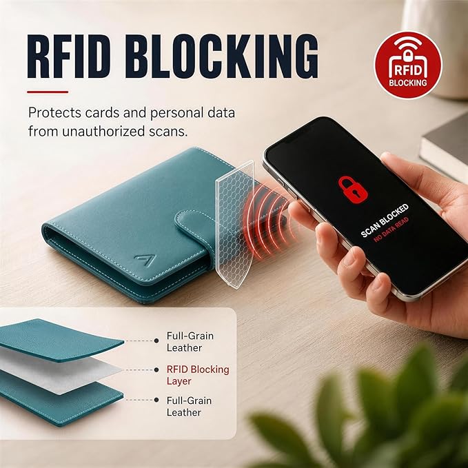ALLIVE Family Passport Holder for Women & Men, RFID Blocking Passport Wallet with AirTag Slot, Genuine Leather Passport Cover Family Travel Gift & Airport Essentials (Lake Blue)