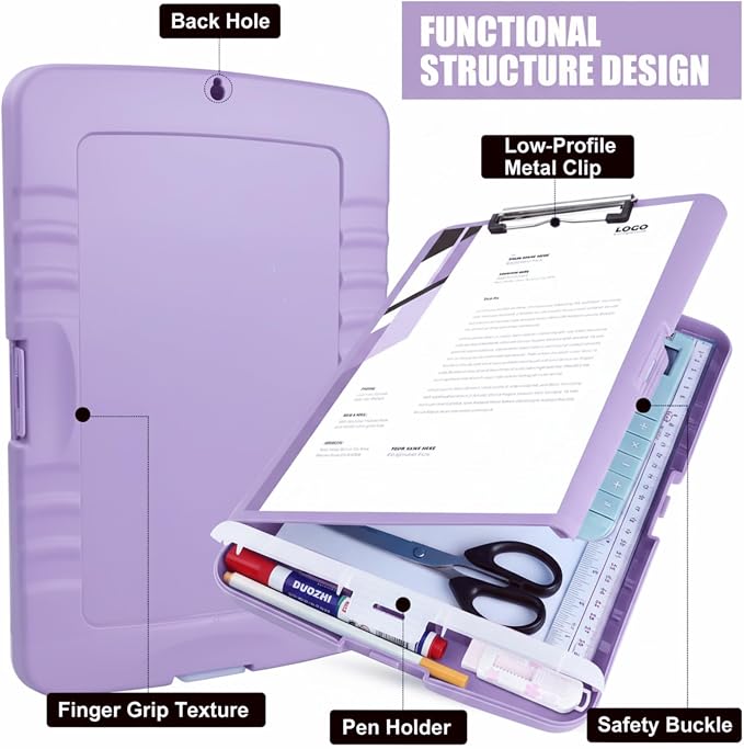 Clipboard with Storage Heavy Duty,Clip Boards 8.5x11 with Pen Holder,High Capacity Nursing Clipboard Case,Side Opening,A4 Letter Size for Office,School and Home,Light Purple Lavender