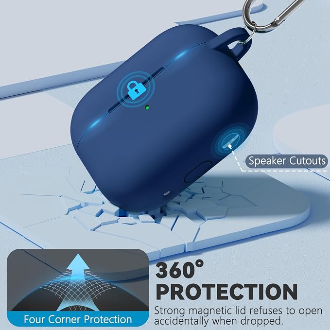 Ljusmicker for AirPods Pro 3 Case 2025 with Cleaner Kit,Magnetic Blue | Soft Silicone Protective Cover for Apple AirPod Pro 3rd Generation Case with Keychain for Women Men,Shockproof,Magnetic