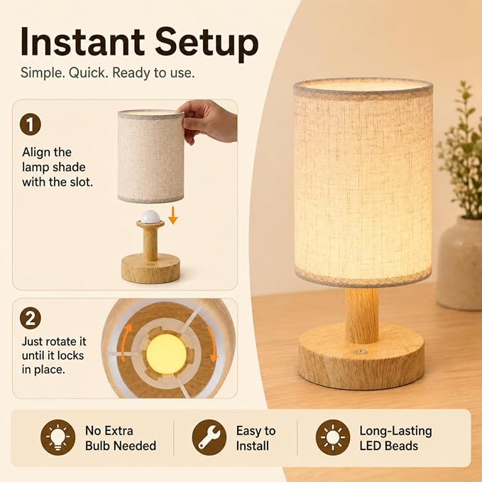 Mini Cordless LED Night Light, Rechargeable Touch Control Bedside Lamp | Portable Minimalist Table Lamp, 3 Color Modes, Stepless Dimmable, Built-in 4000mAh Battery, Decor for Bedroom & Living Room