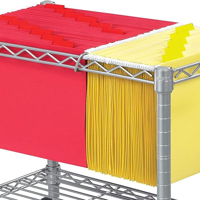 Safco 5201GR Wire Mobile Letter or Legal File Cart - Gray, Collapsible Space Saving for Compact Storage. 4 Locking Wheels
