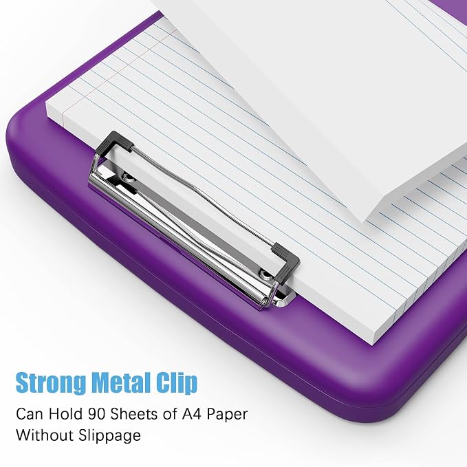 Hongri Clipboard with Storage with Pencil Case, 8.5 x 11 Storage Clip Board | High Capacity Organization Box for A4 Letter Legal Paper, Heavy Duty Folio & Side-Opening for Nurses, Teachers, Dark purple