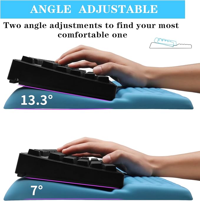 Computer Keyboard Stand with Wrist Rest Support Pad, Blue | Ergonomic Comfy Tilted Keyboard Stand Riser Holder Pad for Pain Relief, Soft Memory Foam Desk Cushion for Office Home