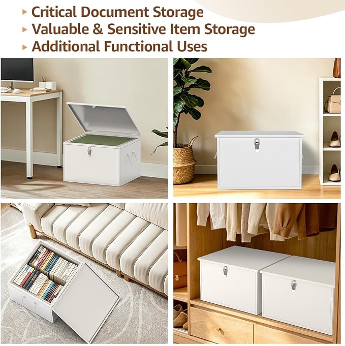 Fireproof and Waterproof Stainless Steel Hanging File Folder Box for Legal/Letter Size,Fun Storage Heavy-duty All-metal File and Document Safe,White
