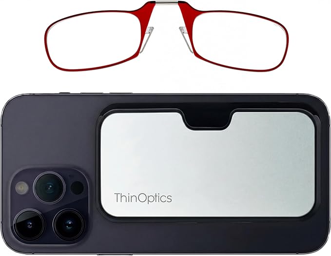 Always With You by ThinOptics Classic Reading Glasses + Case that Sticks to Your Phone - Ultra-Thin Armless Pocket Readers