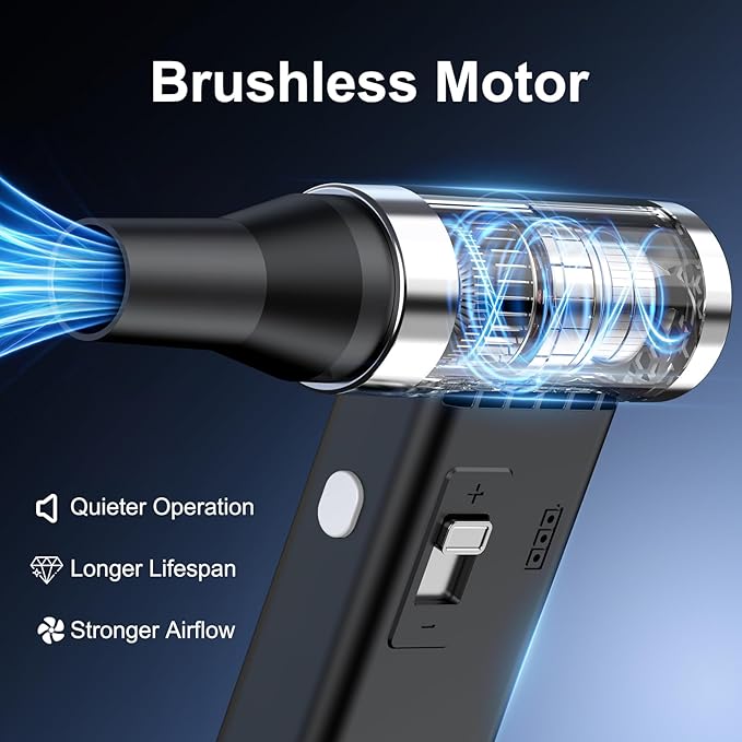 Mini Ultra-Slim Electric Compressed Air Duster, 150,000RPM Brushless Motor, Powerful Airflow for Keyboard/PC/Car, USB-C Rechargeable