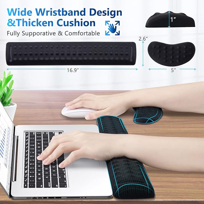 Gimars Upgraded Keyboard Wrist Rest with Massage Dot, Ergonomic Wrist Pad for Pressure Release & Wrist Massage, Soft Memory Foam Wrist Support for Pain Relif, Full Size for Computer,Home,Office,Gaming