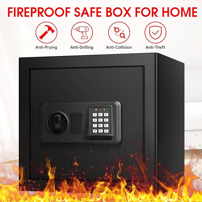 1.8 Cub Small Fire Safe for Home Use, Digital Security Safes Fireproof Waterproof with Combination Lcok and Removable Shelf, Anti-theft Fireproof Safe Box for Document Money Valuables