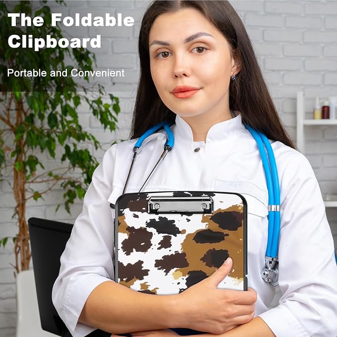 Clipboard with Storage,Storage Clipboard with Pen Holder,Heavy Duty Plastic Storage Clipboard with Low Profile Clip,Teacher Must Haves,Clipboard Folder,Office Supplies,Cow Leopard -1340
