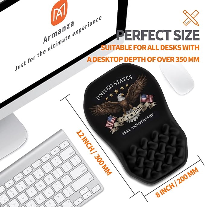 Ergonomic Slope Mouse Pad Wrist Support, Wrist Rest Mousepad for Carpal Tunnel Pain Relief with Massage Bulge and Slow Rebound Memory Foam (12x8 inch, 250th Anniversary)
