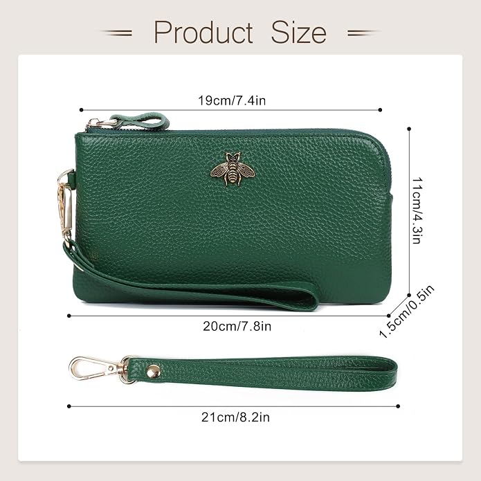 imeetu Wristlet Wallets for Women, Wristlet Clutch Purse, Phone Wallet | Genuine Leathe Wallet Women, Lightweight Water-resistant Long Wallet with Wrist Strap, Zip Coin Pocket, Gift Box, Bee Decor