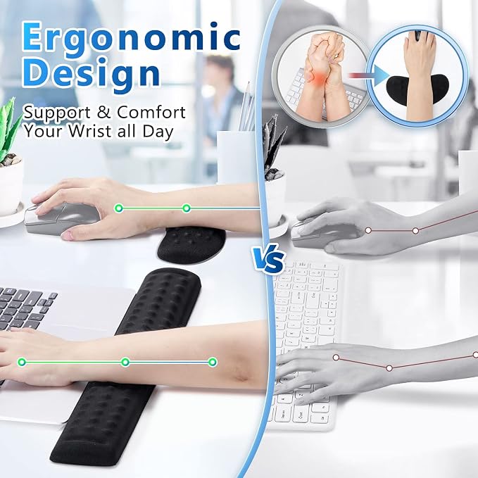Gimars Upgraded Keyboard Wrist Rest with Massage Dot, Ergonomic Wrist Pad for Pressure Release & Wrist Massage, Soft Memory Foam Wrist Support for Pain Relif, Full Size for Computer,Home,Office,Gaming