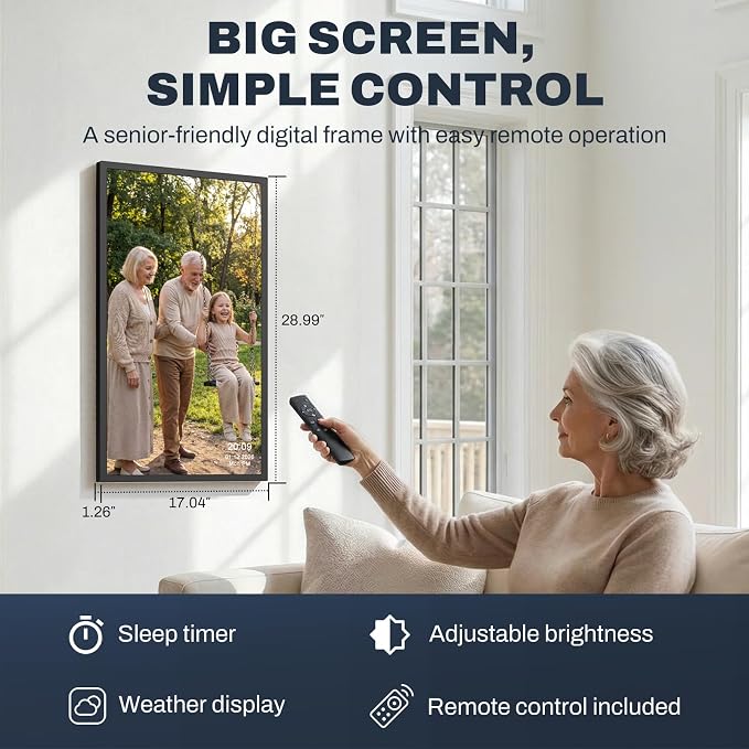 32 Inch FHD Extra Large Digital Picture Frame Touchscreen, 64GB FHD IPS WiFi Digital Photo Frame Remote, Share Photo/Video via Apps, Email, Auto-Rotate, Black