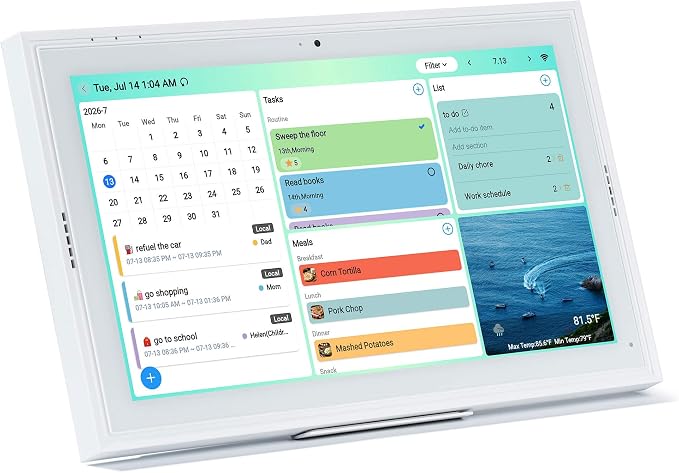 15.6" Digital Wall Calendar No Monthly Fee Family Hub Touchscreen | Multi-calendar Merger Smart Ambient Brightness Large Recipe Library