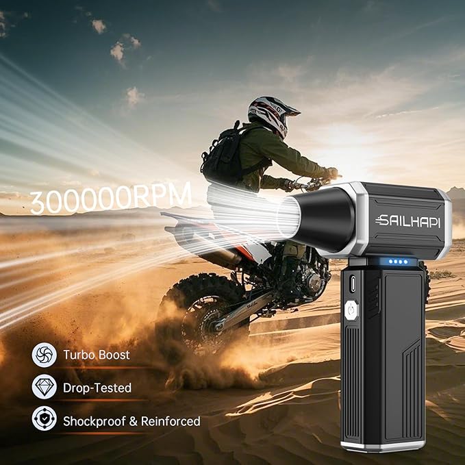 Powerful Air Duster 300000RPM, Handheld Office Duster Blower Replaced Can of Air, Rechargeable Durable Small Blower for PC Gamers, Barber, Laptop & Snow Removal, Birthday Gifts for Dad