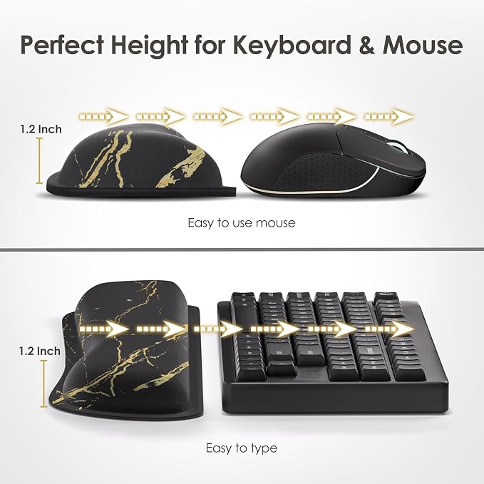 Gimars Upgrade Enlarge Gel Memory Foam Set Keyboard Wrist Rest Pad, Mouse Wrist Cushion Support for Office, Computer, Laptop, Mac, Comfortable, Lightweight for Easy Typing Pain Relief,Marbling