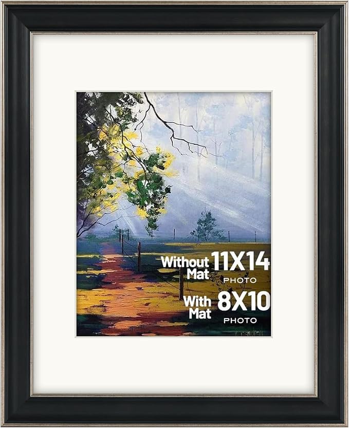 Golden State Art, 11x14 Photo Frame with Mat for Pictures 8x10 and Real Glass (Silver-Beige with Black-Dark Brown Inner Panel & Pewter Panel with Ivory Color Mat, 1.25 Inch Frame Border)