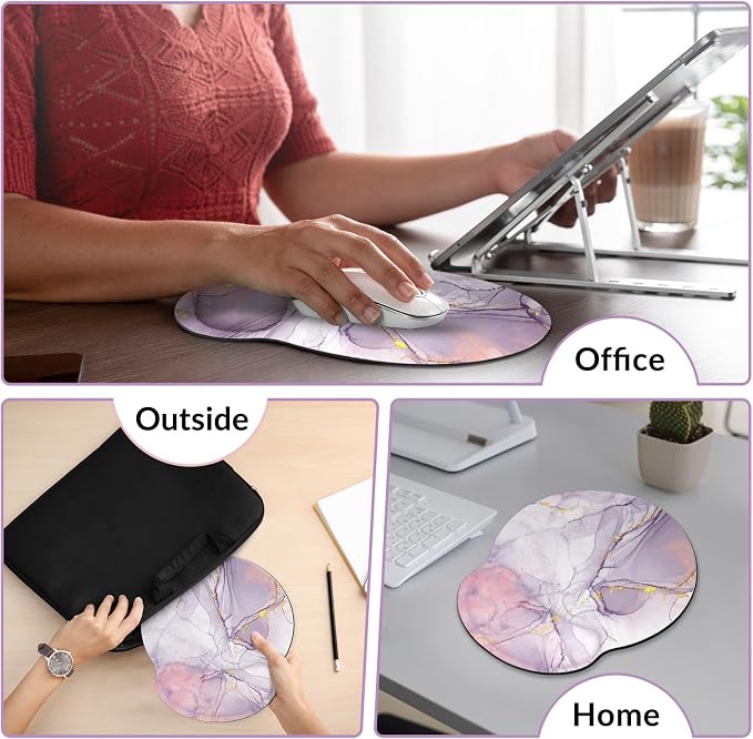 KONVINIT Ergonomic Mouse Pad with Wrist Rest, Purple Mousepad with Non-Slip Rubber Base and Smooth Surface, Small Mouse Pads for Desk, Office Desk Accessories