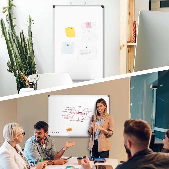 XBoard Magnetic Dry Erase Whiteboard 24 x 18 Inches | Double Sided White Board for Wall, Silver Aluminum Frame Presentation Board for Home Office School