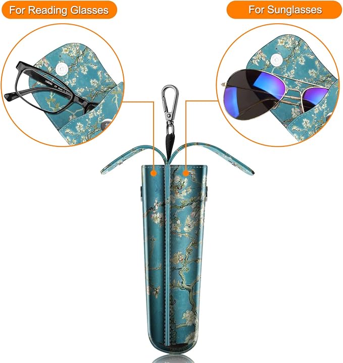FINTIE Double Glasses Case with Carabiner Hook, Portable Vegan Leather Eyeglass Case Anti-scratch Sunglasses Pouch