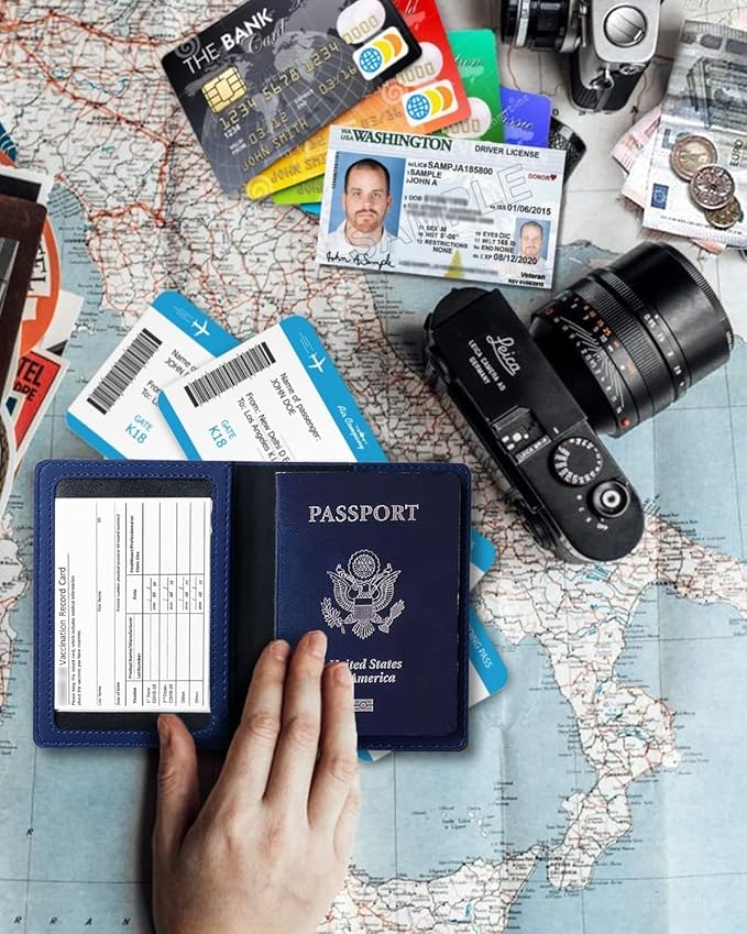Sizobi Passport Holder for Travel Men, RFID Blocking Passport Covers Case | Passport Wallet Card Slot, International Travel Must Haves Travel Accessories for Women, Cruise Ship Essentials Gifts, Blue