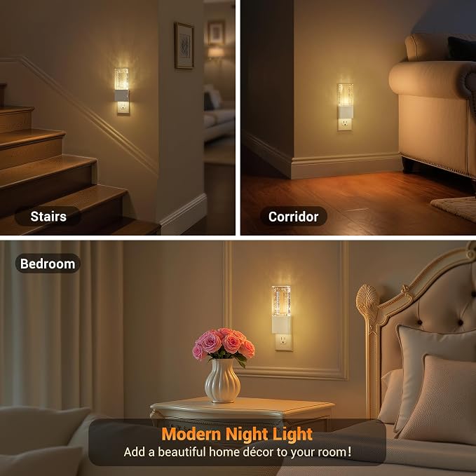 JandCase Night Lights Plug into Wall, Dusk to Dawn Sensor, 3000K Soft White LED, Acrylic Bubble Design, 0-100lm Adjustable Brightness, Foldable Nightlight for Bedroom, Bathroom, Living Room, Hallway
