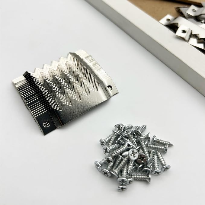 30 Pack Large Sawtooth Picture Hangers Steel Picture Hanging Picture Frames Hangers with Screws Picture Hang Solutions, for Hanging Clock Paintings Artwork Picture Frame Hook Photos (Silver)