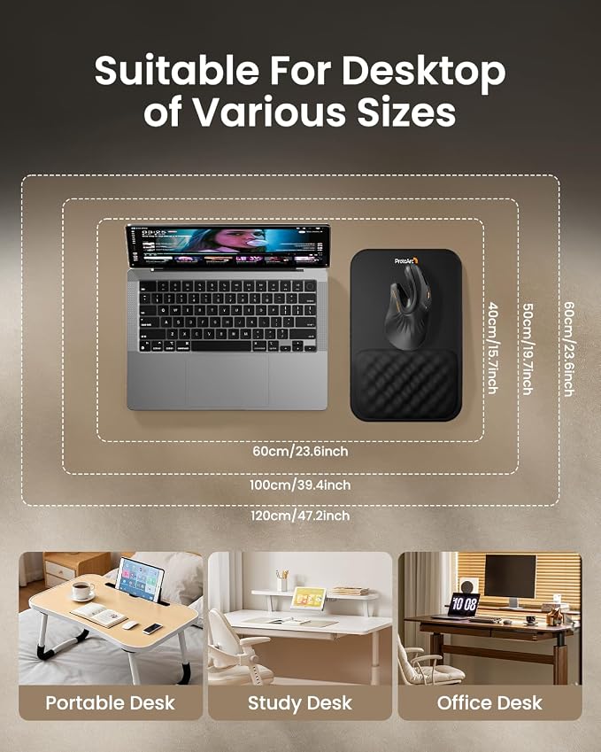 ProtoArc MP50 Ergonomic Mouse Pad with Wrist Rest, PU Leather, Black | 8° slope & massage points, soft memory foam, Large 12x8 Inches, Non-slip base. Relieves wrist strain for office & home