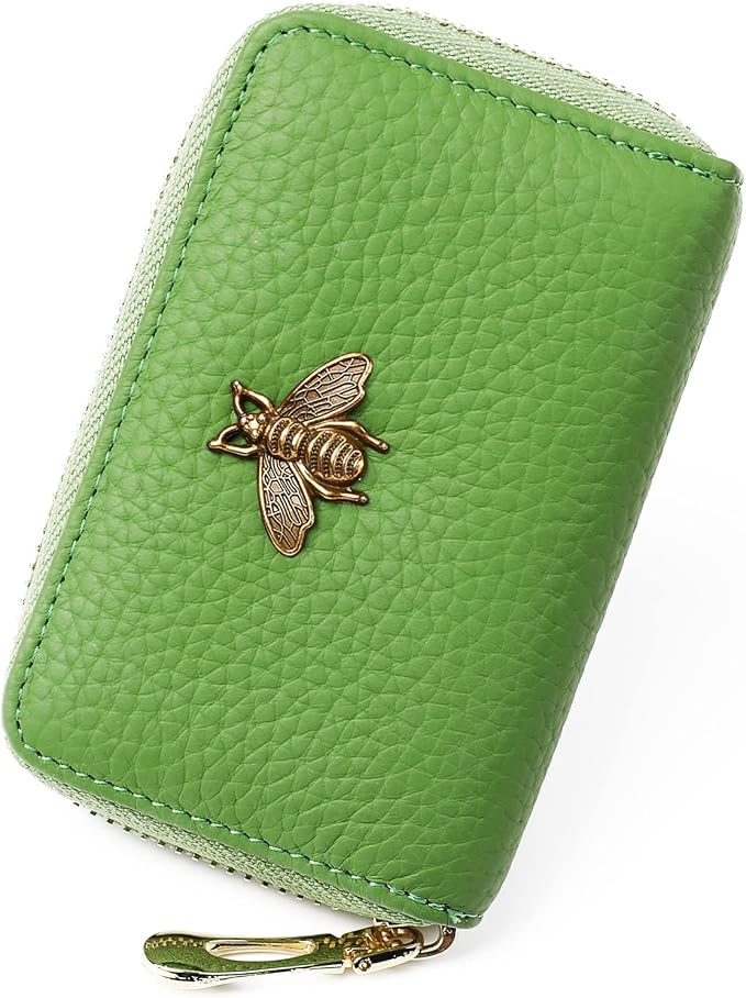 imeetu RFID Credit Card Holder, Small Card Wallet Women, Leather Card Case | Genuine Leather Women's Card & id Cases, Change Coin Purse with Zipper Keychain id Window, 20 Colors & 3 Styles, Daily, Gifts