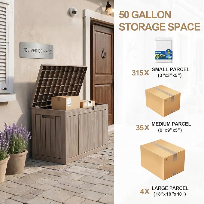 50 Gallon Package Delivery Boxes for Outside, Package Delivery Box with Lockable Secure, Waterproof for Garden, Backyard, Patio & Lawn, Grey