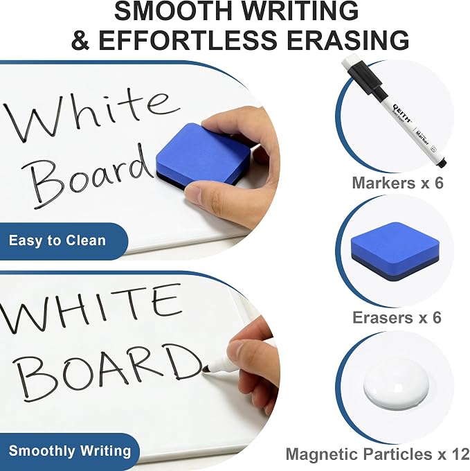Dry Erase Boards, 6 Pack 9 x 12 Inch Magnetic Double Sided Portable Personal Small Whiteboards, Include 6 Markers, 6 Erasers, 12 Magnets for Kids, Students, Teachers Classroom School Supplies